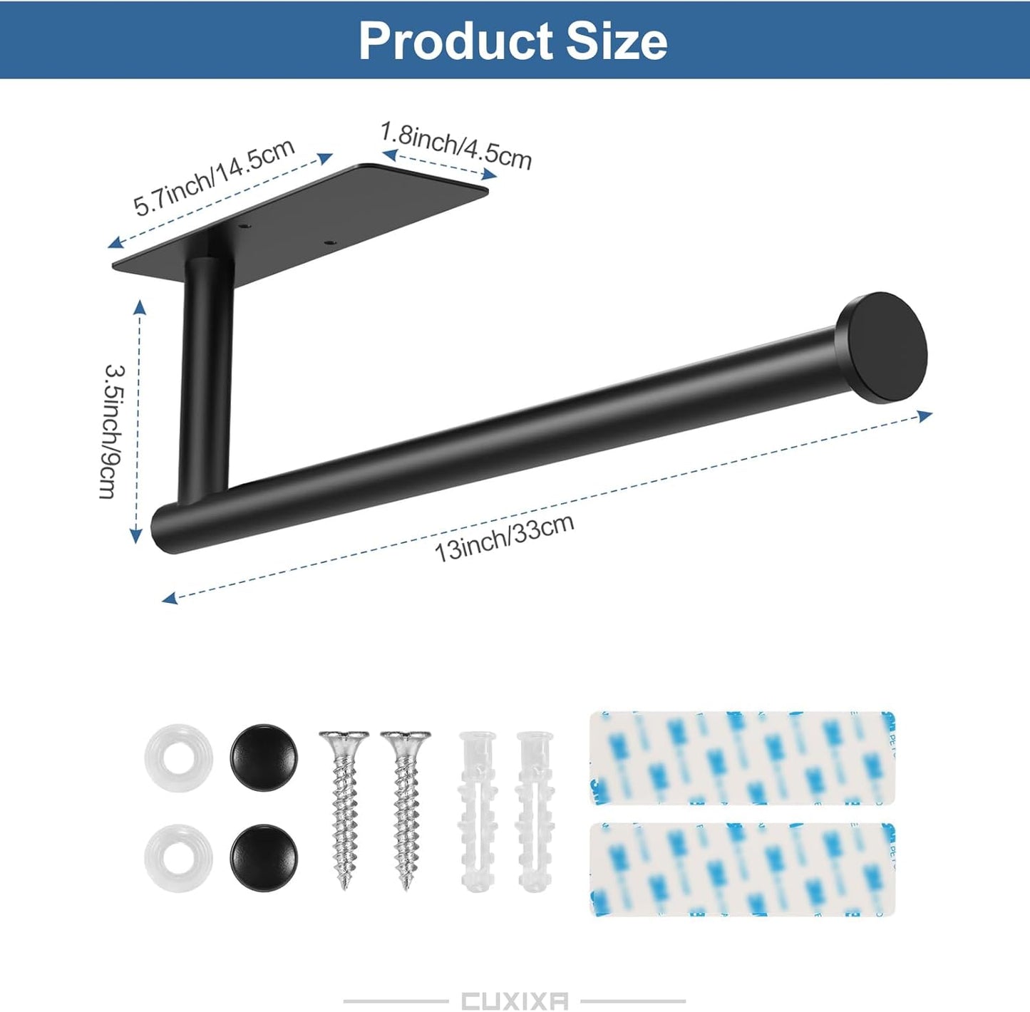 Paper Towel Holder Under Cabinet 2 Pack, Under Counter Paper Towel Holder Wall Mount with Self Adhesive and Screws for Kitchen, Bathroom, RV(Stainless Steel, Black)