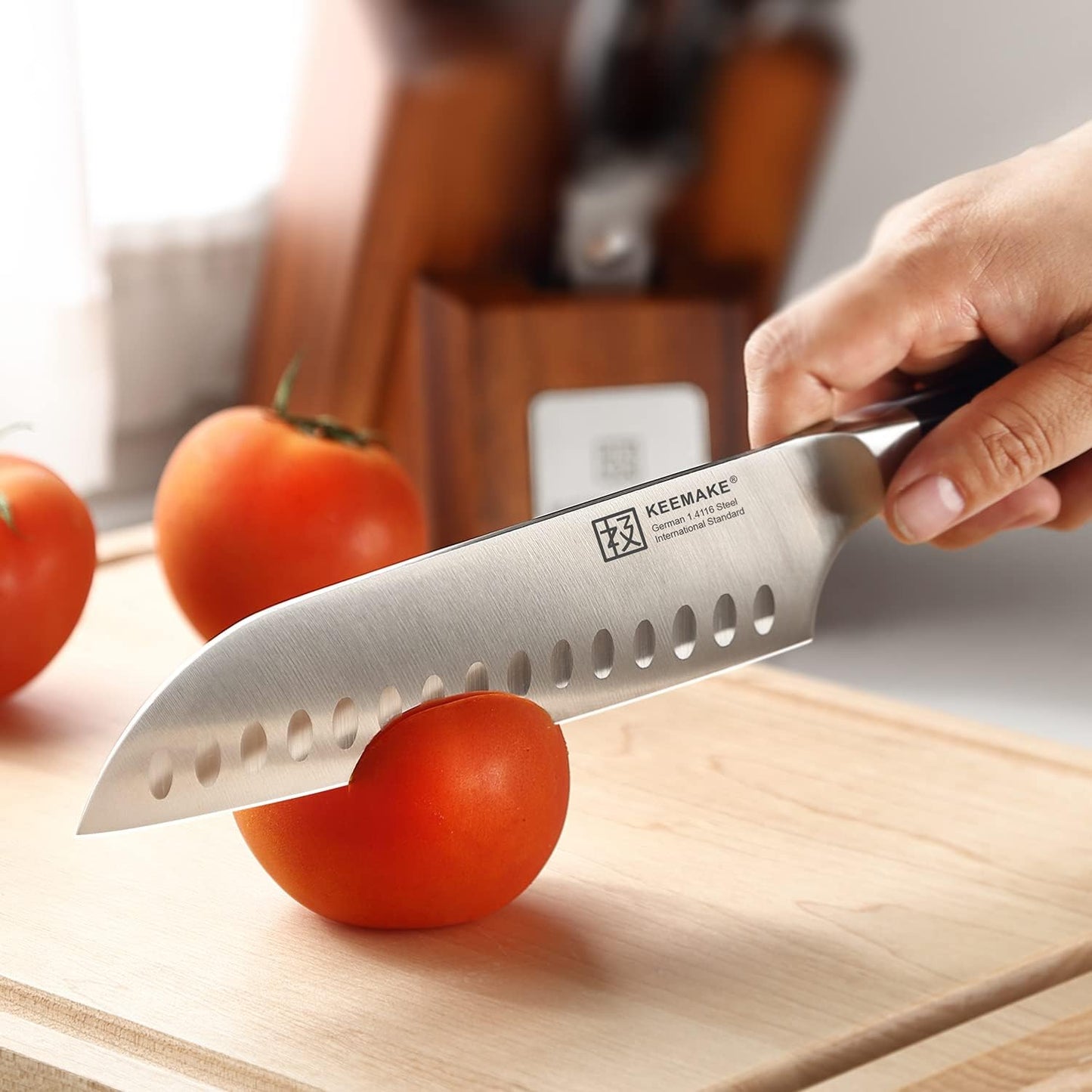 KEEMAKE Kitchen Knife Set with Block, 8Pcs Razor Sharp Chef Knife Set, High Carbon Stainless Steel Knife Block Set with Kitchen Scissors, Cooking Knife Set for Meat Vegetable Fruit