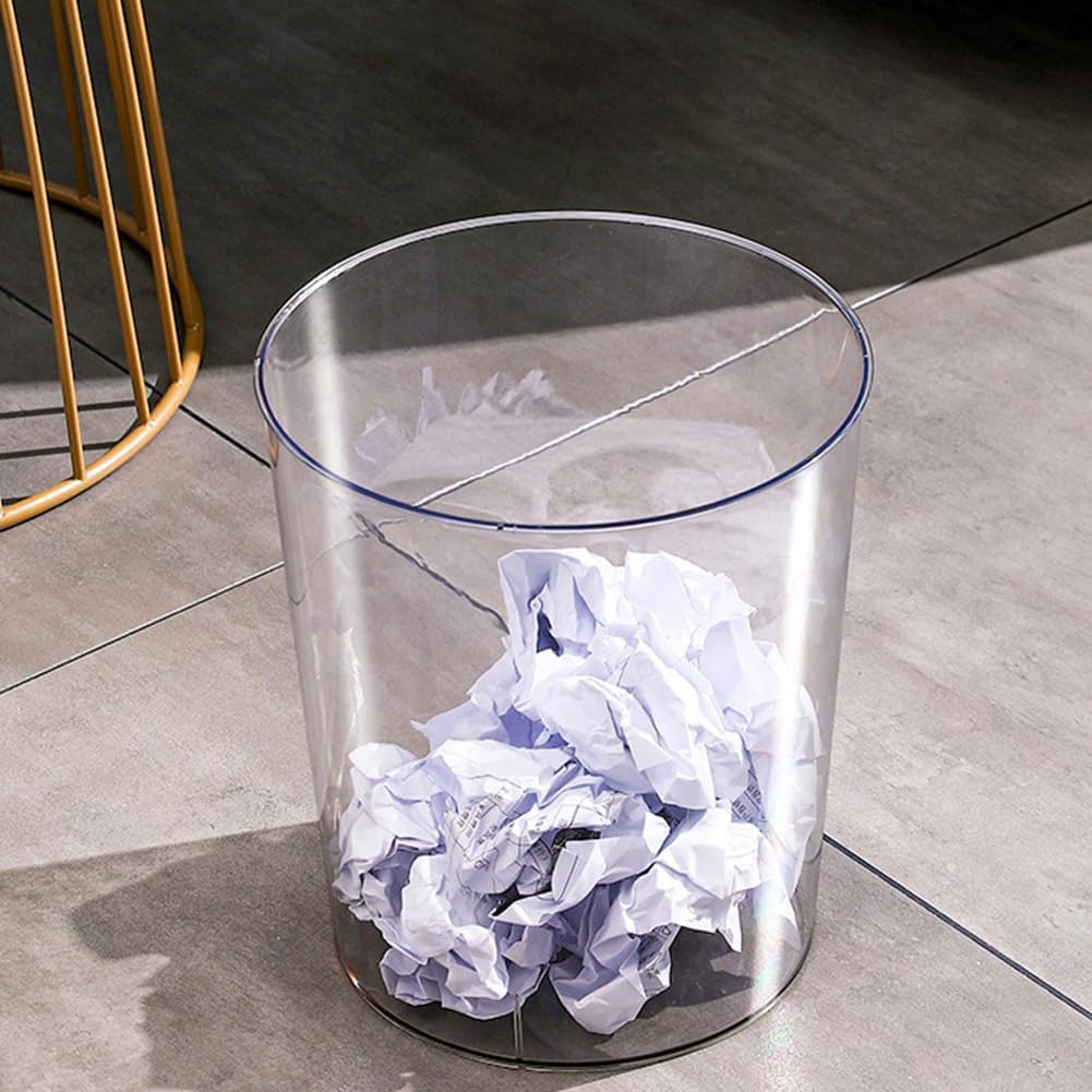 Bathroom Trash Can 7.5 x 6.3 x 8.1 Inch Small Trash Can Plastic Wastebasket Large Capacity Clear Round Garbage Can for Bathroom Bedroom Office Kitchen Dorm Room (M)