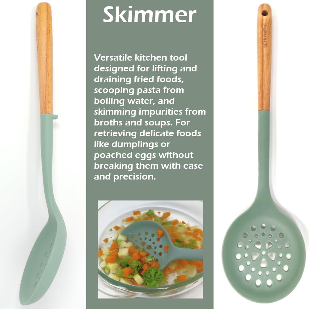 Set of 3 Kitchen Essentials Utensils Set of Silicone Spatulas 15 inches Large Heat Resistant 600F Cooking Baking Non Slip Handles Won't scratch Cookware, Turner Rubber Spatula Ladle Espatula (Green)