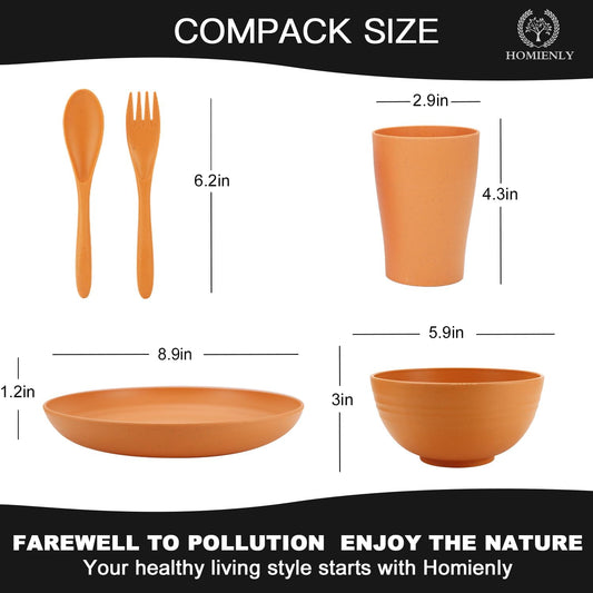 Wheat Straw Dinnerware Sets, Homienly 20pcs Unbreakable Microwave Dishwasher Safe Tableware Lightweight Bowls, Cups, Plates Set Reusable Dinner Plates Bowls set (Orange)