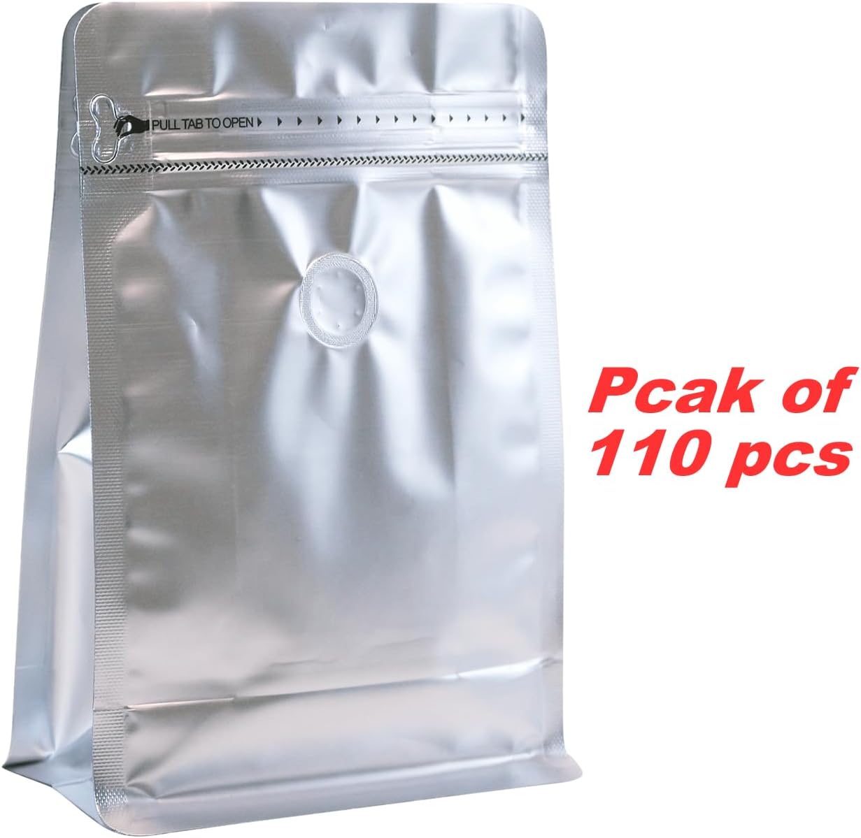 110 Pack High Barrier Stand-Up Coffee Bean Bags with Vented Valve, Matte Metallic, Heat-Sealable and Resealable Solid Color Pouches for Food Storage (5.1 * 8 inch,1/2 lb,8 oz,Silver)