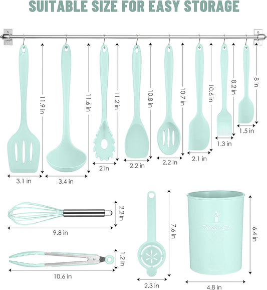 Kitchen Utensils Set-12 Pieces Silicone Cooking Utensils Set (Dishwasher Safe) 392°F Heat Resistant Spatula Set,Kitchen Utensil Set for Nonstick Cookware,Best Kitchen Tools with Holder