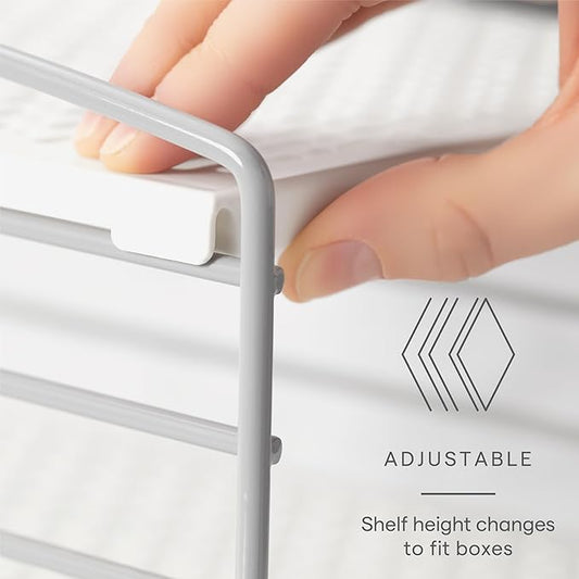 YouCopia UpSpace Cabinet Box Organizer, Adjustable Kitchen and Pantry Shelf for Plastic Wrap and Foil Storage, Extra Large, White