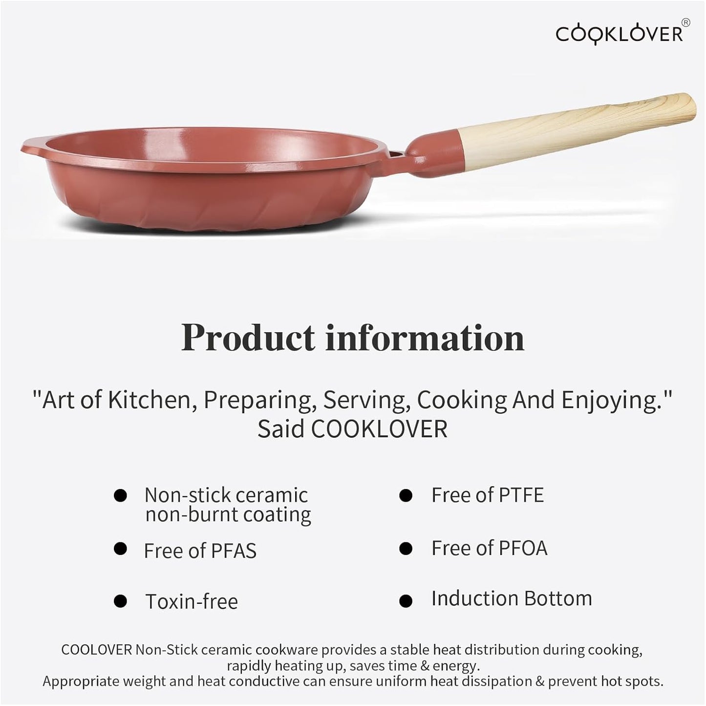 COOKLOVER Nonstick Frying Pan 100% PFOA Free Cookware Induction Skillet Stir Fry Pan (Coral, 7.9 inch)
