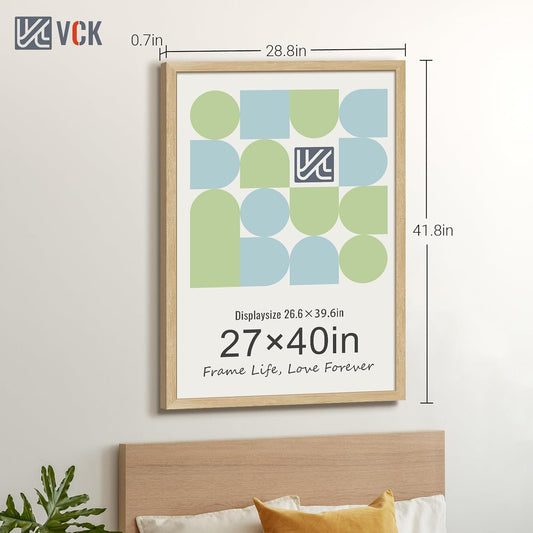 VCK 27x40 Oak Poster Frame 5 Pack, Natural Solid Wood Picture Frames, Wall Gallery Frame