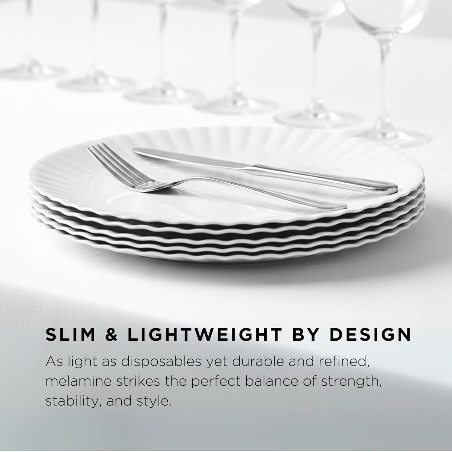 TP 8-Piece Melamine Plates Set, 10.5" & 8" Lightweight Reusable Dinner Plates for Picnic, Party & Outdoor Dining, Unbreakable Dishwasher Safe Tableware, White