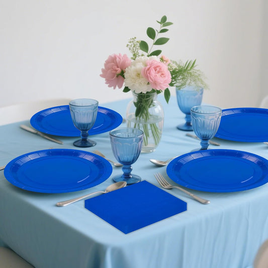 50PCS Blue Paper Plates and Napkins Party Supplies, 7Inch Blue Party Dessert Plates Disposable Tableware Set for Wedding Birthday Bridal Shower Baby Shower Decorations