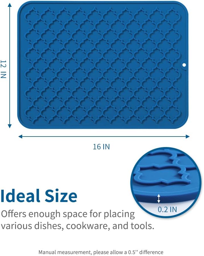 AMOAMI Dish Drying Mat,Heat-resistant,Easy Clean,Silicone Dish Drying Mats for kitchen Counter,Kitchen Gadgets Kitchen Accessories Kitchen Small Appliances (12" x 16", BLUE)