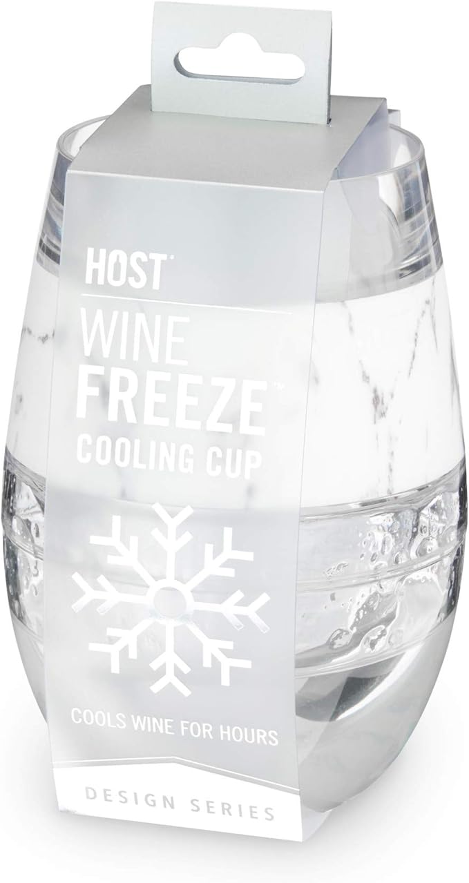Host Plastic Stemless Wine Glasses - Double Wall Insulated FREEZE Drink Chiller Marble Wine Cup with Freezing Gel, Wine Glasses for Red and White Wine, 8.5 oz, Marble