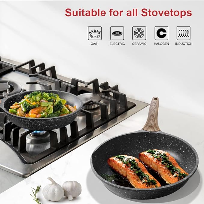 Caannasweis Nonstick Granite Frying Pan Skillet, Non Stick Omelette Fry Pans, Omelet Egg Pan, Stone Cookware Chef's Pan, Induction Compatible, PFOA Free (Gray, 12 Inch)