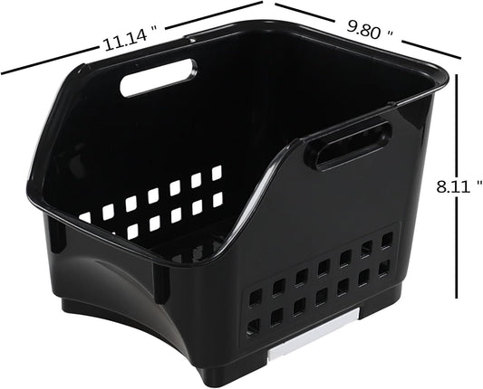 Teyyvn 3-Pack Plastic Stackable Storage Bins, Black Stackable Bins For Pantry