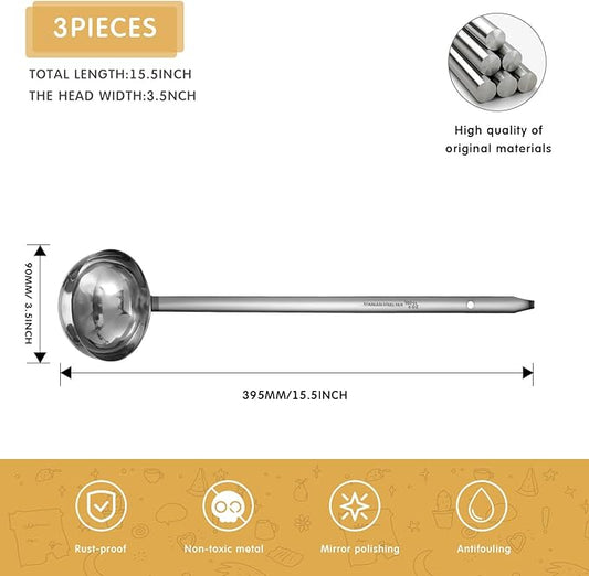 meekoo 3 Pieces Stainless Steel Ladle Soup Handle Ladle with Pouring Rim for Kitchen Cooking Soup Sauce(6 oz)