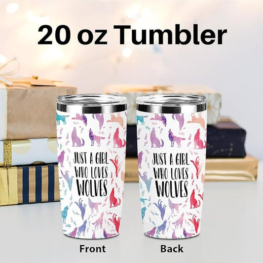 Cute Wolf Stuff Tumbler, Wolf Decor 20 oz Stainless Steel Coffee Mug,Travel Cup,Insulated Cup with Lid for Car, Perfect Gifts for Girl Sister Friend Animal Lover Christmas Birthday