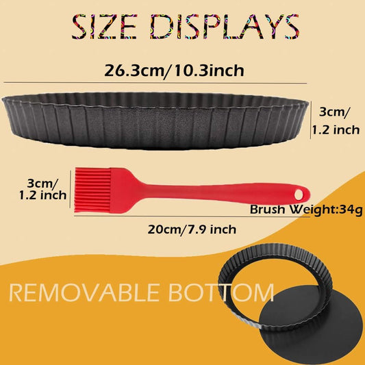 DATANYA Tart Pans with Removable Bottom 10 Inch Quiche Pan, Heavy Duty Carbon Steel Round Non-stick Fluted Pie Tart Pan for Mousse Cakes, Christmas Dessert Baking (10.2 Inch 1pc)