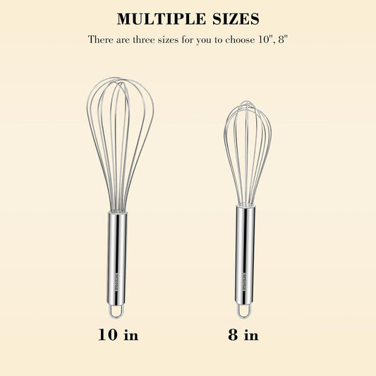 NileHome Whisk, Stainless Steel Wisk Set 8" 10" Kitchen Whisk Wisking Tool Kitchen Wisk Wire Whisks for Cooking, Whisking, Blending, Beating, Stirring-…
