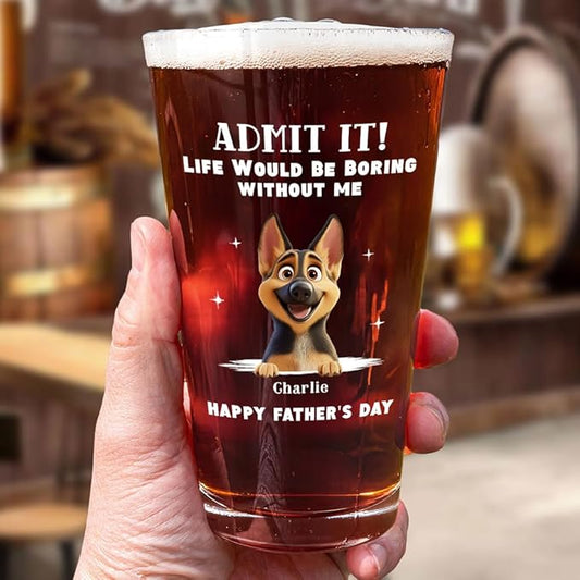 Wrappiness Best Mom Dad Logo Personalized Custom Beer Glass - 16oz Glassware for Beer Soda Cocktails - Gift for Dog Lovers, Father's Day, Birthday Gift for Parents (B07, 1 Dog)