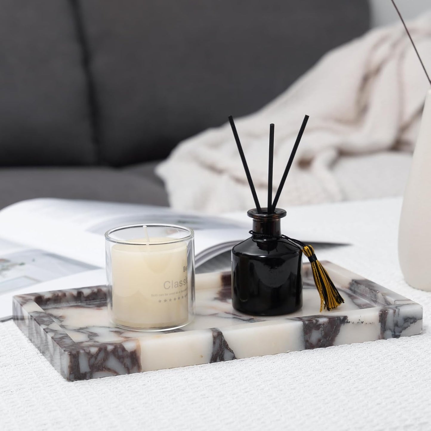 Calacatta Viola Marble Trays 10"x6" Rectangular - Vanity & Desk Organizer Set, Stone Serving Platter for Jewelry/Perfume