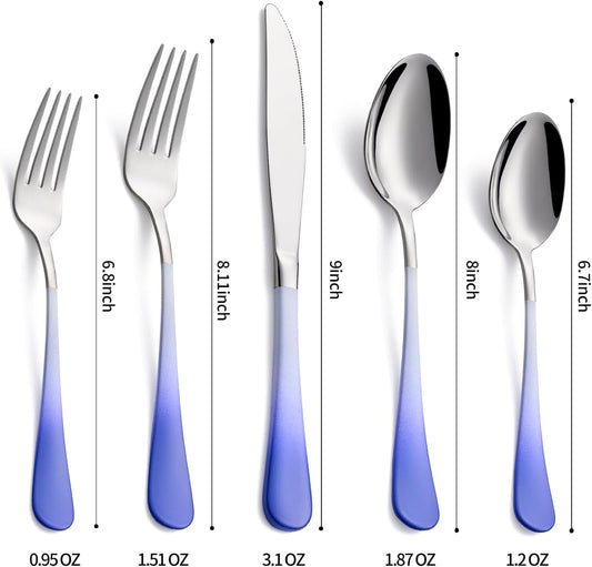 20-Pieces Color Silverware Sets for 4,Blue and white Handle Stainless Steel Cutlery Set, Include Forks Spoons and Knives Set, Dishwasher Safe Utensil Sets for Home Restaurant