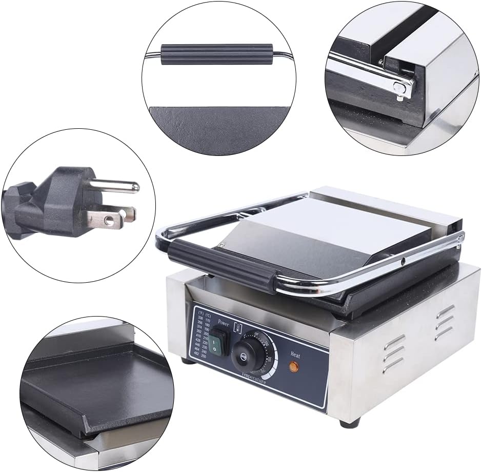 1800W Commercial Sandwich Maker, Electric Press Grill Non-Stick Panini Press Grill and Waffle Iron w/Time & Temper Adjustable| Egg Bat|Food Clip, Large Waffle Machine for Restaurant Party
