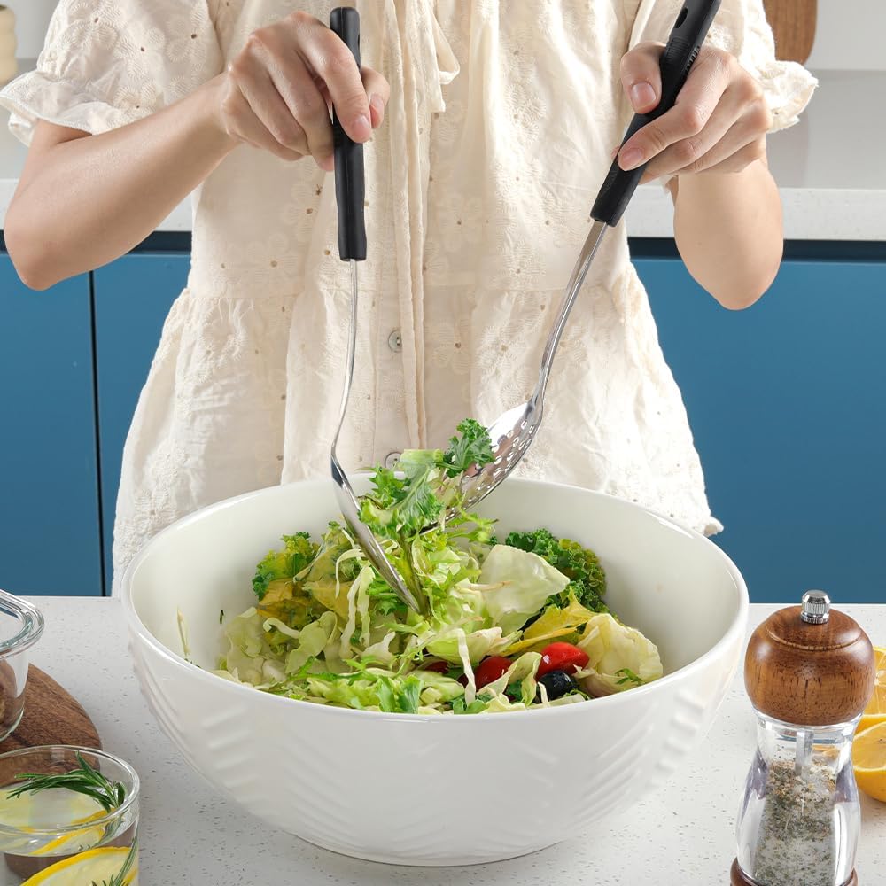 2-Piece,Stainless Steel Serving spoons set with Slotted Spoon.Serving Spoon and Perforated Spoon, kitchen cooking serving utensils set cooking spoon-black