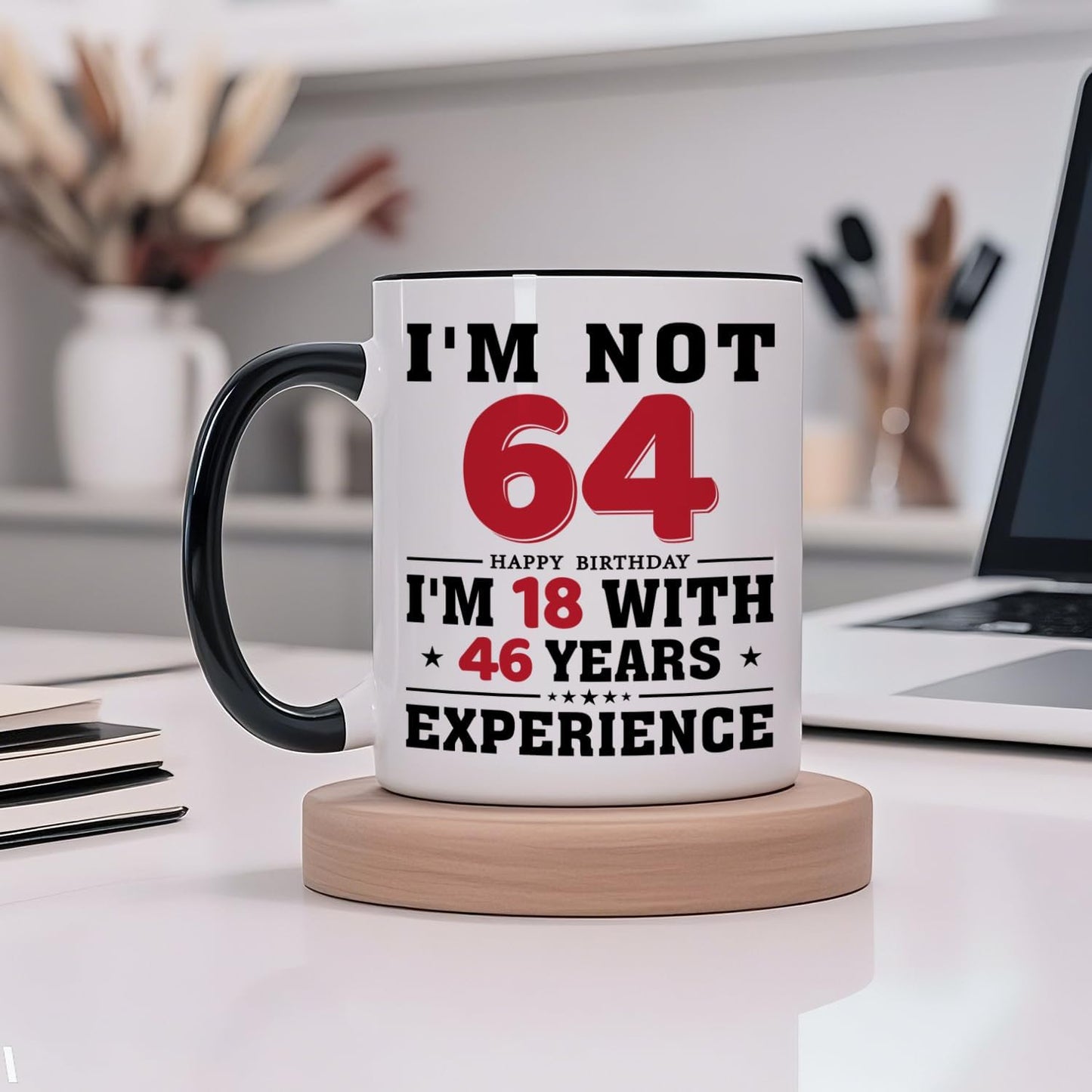 64th Birthday Coffee Mug, 64 year old Birthday Gift Ideas for Men Women Her Him, Red Black 11oz