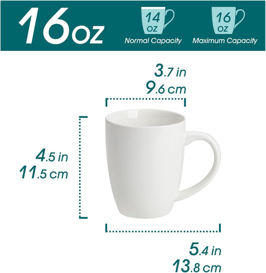 vancasso White Ceramic Coffee Mug Set of 6, 16 Oz Tea Cups with Handle for Latte, Tea, Cappuccino, Milk, Cocoa, Microwave&Dishwasher Safe