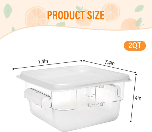 Food Storage Container with Lid (2 Pack 2Qt),Square Commercial Containers with Scales and Handles Polycarbonate Clear Food Storage for Kitchen Proof Dough Marinating Meat Fruits Vegetables