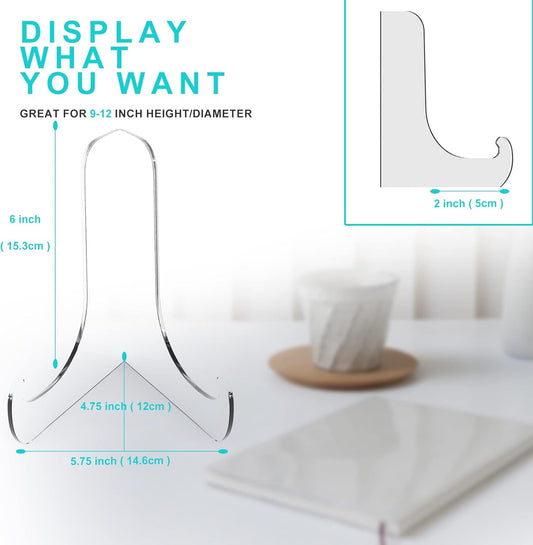 Boloyo 60-Degree Angle Acrylic Plate Display Stand , 6 Inch 5PC Clear Acrylic Display Holder Easel Base for Home Office Kitchen School Art Display