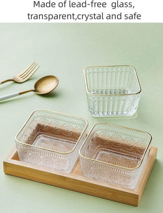 9 OZ Small Clear Candy Dish Vintage Candy Bowl Cute Square Sunflower Glass Bowl for Dessert,Snack,Fruit,Icecream,Yogurt,Dipping,Mini Serving Bowl,set of 2