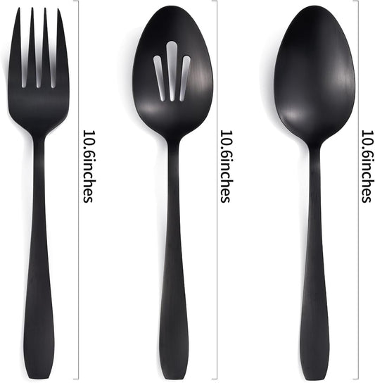 6 Pieces Large Black Serving Utensils, Stainless Steel Catering Buffet Serving Set Hostess Set, Serving Spoon x 2, Slotted Serving Spoon x 2 and Serving Forks x 2 for Party Banquet Cooking