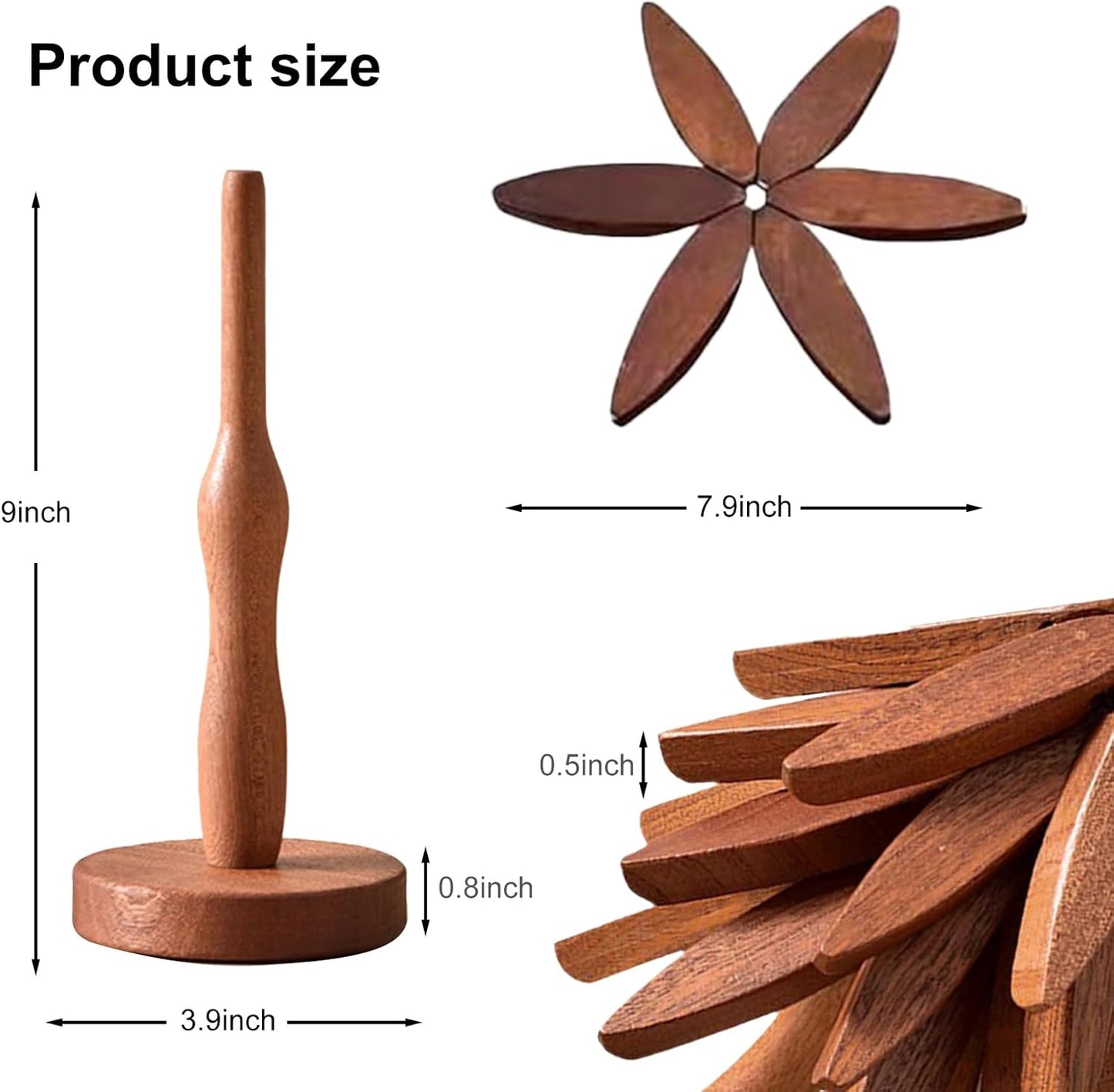 Wooden Trivets for Hot Dishes-Tree Shape Trivet Set, 4 Walnut Wood + 1 Stand stored Like a Christmas Tree,Foldable Kitchen Wooden Trivet,for Hot Dishes Pot Bowl Teapot Hot Pot Holder(Walnut)