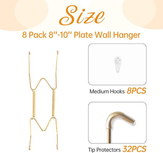 Bilillo 8 Pack Plate Hangers for The Wall, Suitable for 8-10 inch Art Plate, Stainless Steel Invisible Heavy Duty Wire Plate Holder with Wall Hooks, Plate Hangers for Displaying Plates, Platter, Dish
