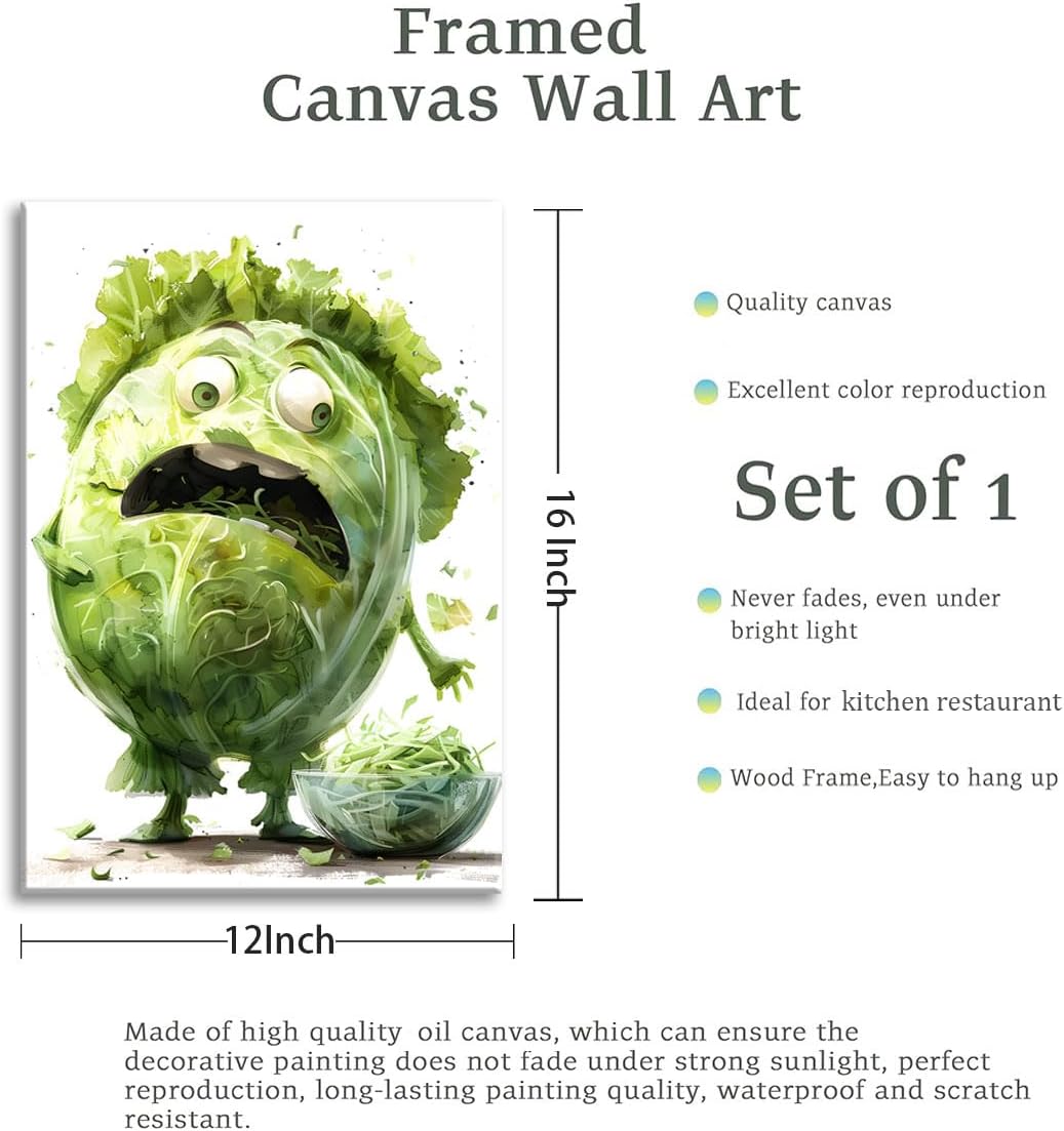 OIQArtOIQ Funny Kitchen Wall Art, Weird Kitchen Wall Decor, Vegetable Paintings Cool Postsers, Food Art, Eclectic Decor Dining Room, Chef Canvas Wall Art Print Artwork, Pickle Pictures