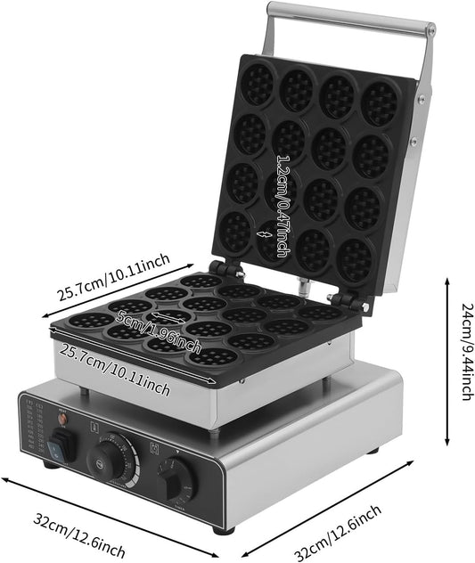 1750W 16 Grids Belgian Waffle Maker Machine with Temp and Time Control 122-572℉, 0-5 Mins, Non-Stick Plates Commercial Waffles Iron w/ 16 Molds, Stainless Steel Electric Waffle Making Machine