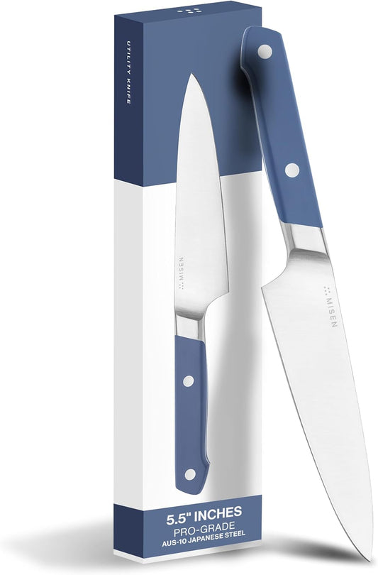 Misen 5.5" Utility Knife – High Carbon Japanese AUS-10 Stainless Steel – Hybrid German & Japanese Blade – Precision Kitchen Knife for Professionals & Home Cooks – Ultimate Cutting Performance - Blue
