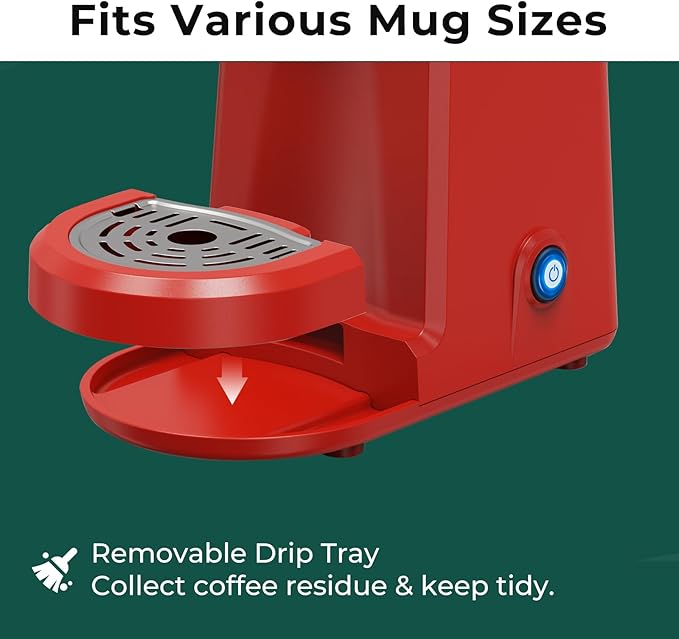 CHULUX Mini Coffee Maker for K Capsule, Single Serve Coffee Maker for One Cup Americano, Lightweight Pod Coffee Machine, Red