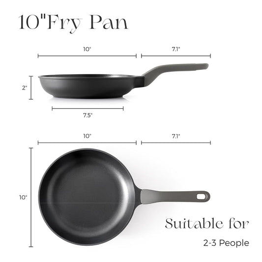 PRICUSIS Nonstick Frying Pan, 8/10/12 Inch Skillet with Stay Cool Handle, Fully Coated, Induction Compatible & Oven Safe, 100% Dishwasher Safe, PTFE & PFOA Free(10 Inch, Black Sesame)