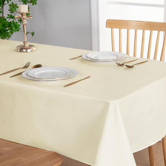 JIUZHEN 2 Pack Faux Linen Farmhouse Tablecloth Rectangular, Wrinkle Stain Resistant Table Cloth Rectangle Table Cover for Kitchen Dining, Champagne, 54 x 108 Inch