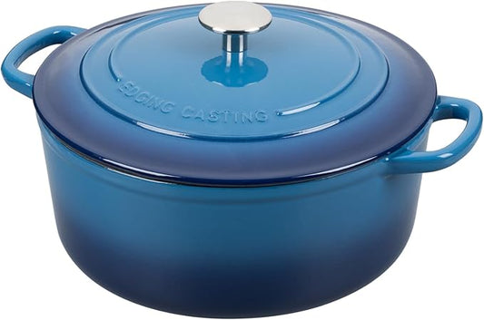 Enameled Cast Iron Dutch Oven Pot with Lid, 7 Quart, Round Dutch Ovens for Bread Baking, Bread Oven, Oven Safe up to 500°F, Lake Blue