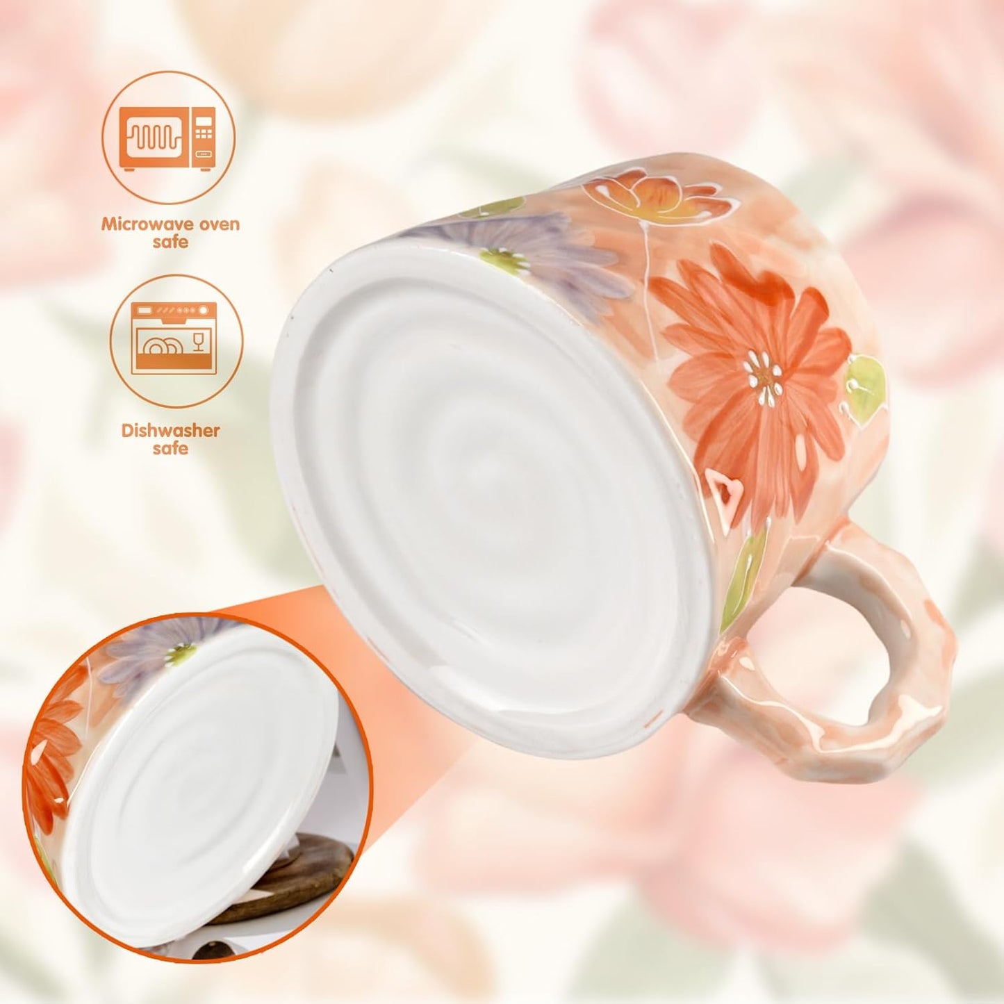 13oz ceramic mug, enlarged and thickened breakfast cup, suitable for spring, summer, autumn and winter, hand-painted cup, a personalized gift for girlfriend.