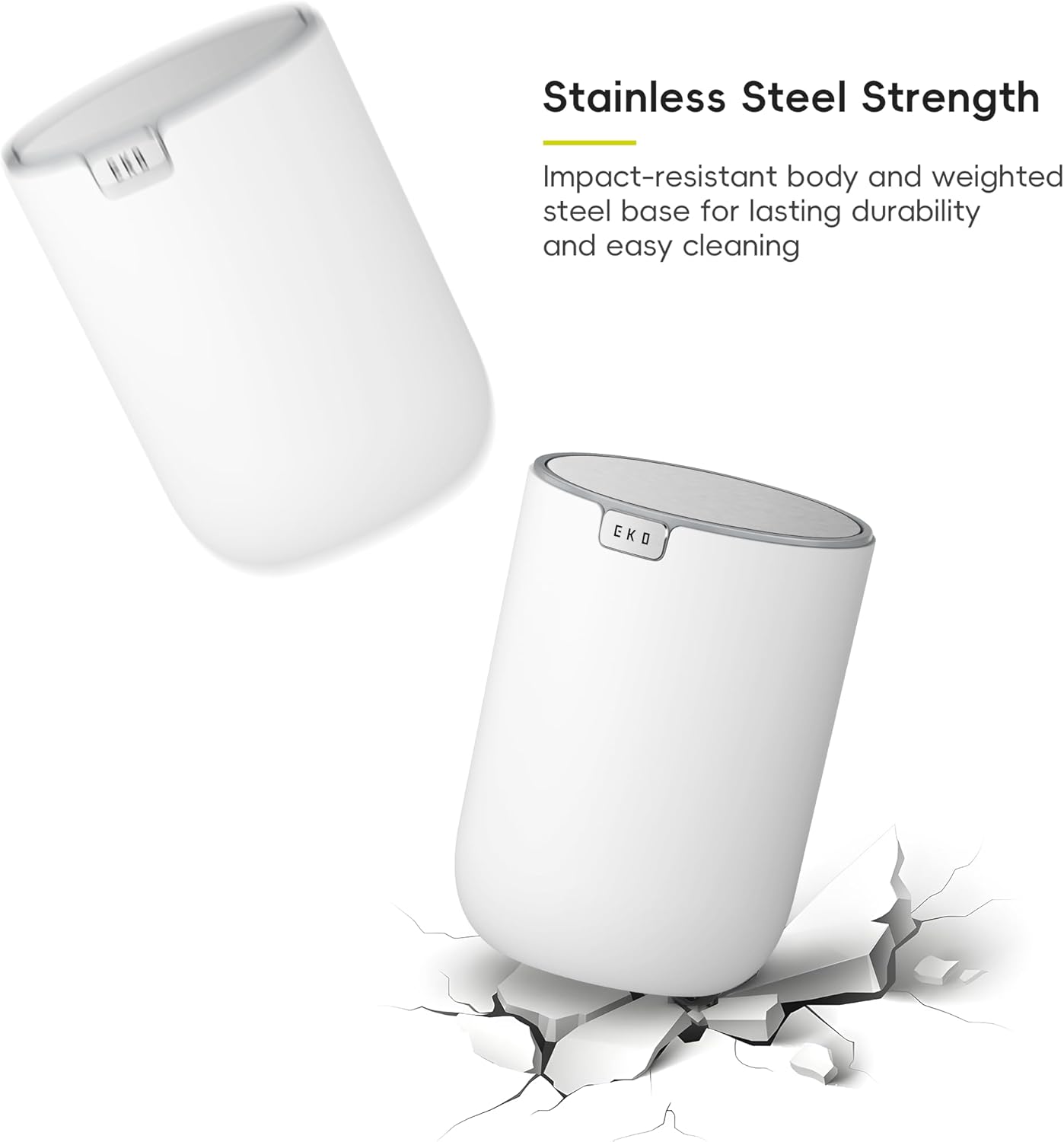 EKO Fandy 0.58 Gal/2.2L Mini Trash Can with Lid, Swing-Top Desktop Trash Can for Bathroom, Countertop, Vanity, Desk or Office, Small Garbage Bin (White)