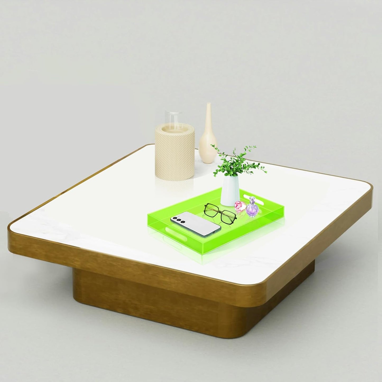 SetGame Acrylic Serving Tray with Handles, Bathroom Desktop Decorative Storage Arylic Trays, Simple Vanity Tray Food Tea Fruit Dinner Snack Tray for Bar Kitchen Party