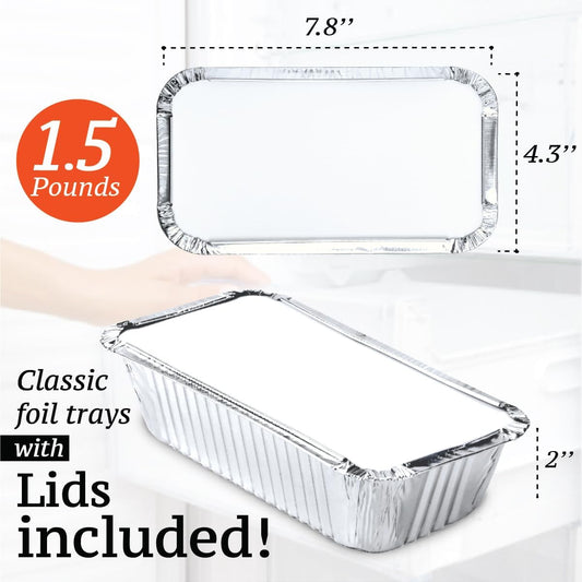 Spare Essentials (55 Pack Aluminum Loaf Pans with Lids 1.5 LB Disposable Bread Tins for Baking, Lunch Containers, Single Serve Baking Dishes - Foil Loaf Pans, Aluminum Bread Pans 7.8 x 4.3 x2 Inches