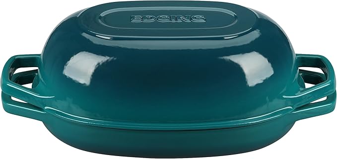 Enameled Cast Iron Oval Dutch Oven Pot with Lid, Dutch Oven for Sourdough Bread Baking, Oval Bread Pan, 5qt, Darkcyan