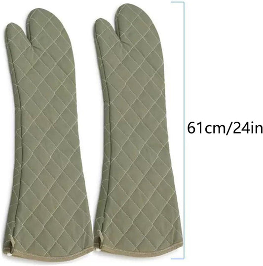 24 Inch Extra Long Oven Mitts Heat Resistant Cotton Lining Oven Thick Gloves Kitchen Food Service Mittens for Pot Holders Cooking Baking BBQ (24 Inch Green -2pair)