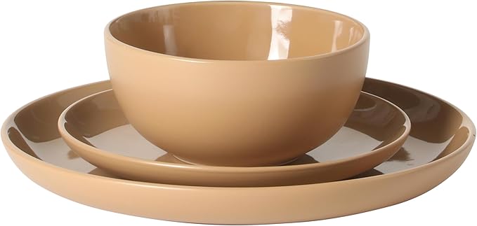 Gibson Home Rockaway 12-Piece Round Stoneware Dinnerware Set, Service for 4 – Beige Plates and Bowls, Modern Matte Finish, Microwave & Dishwasher Safe