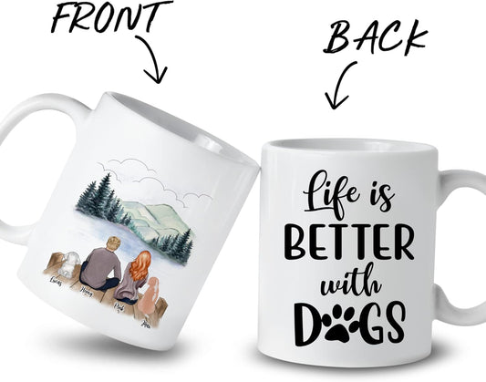 Gossby Personalized Dog Mug - Life is Better with Dogs (Couple 2 Dogs) 11oz, 15oz Mom, Dad for Women, Men Customized Lovers Gift Dad, Parents (GBMUG146VAR306)