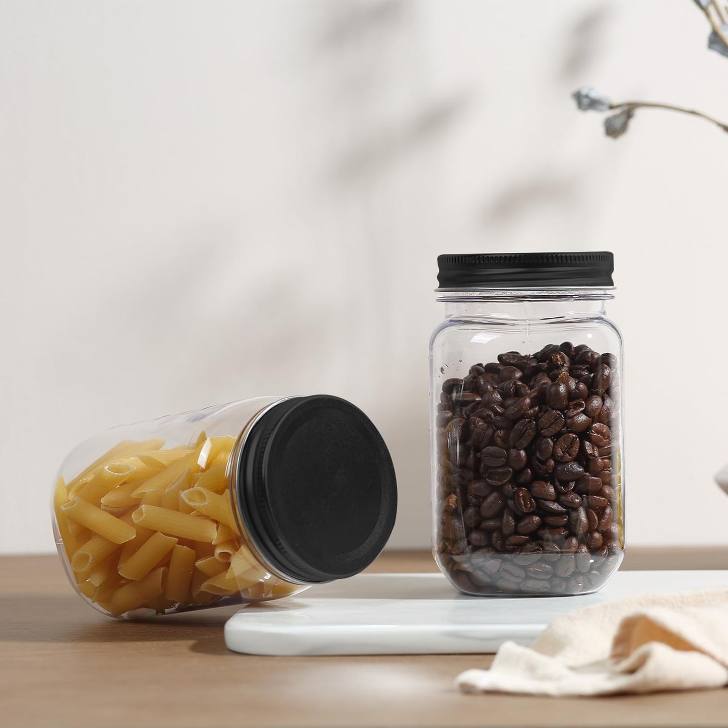 novelinks 16 oz Clear Plastic Jars with Screw-On Lids - BPA-Free Refillable Storage Containers for Slime, Food, Crafts, Kitchen & Household Use (24 Pack,Black)