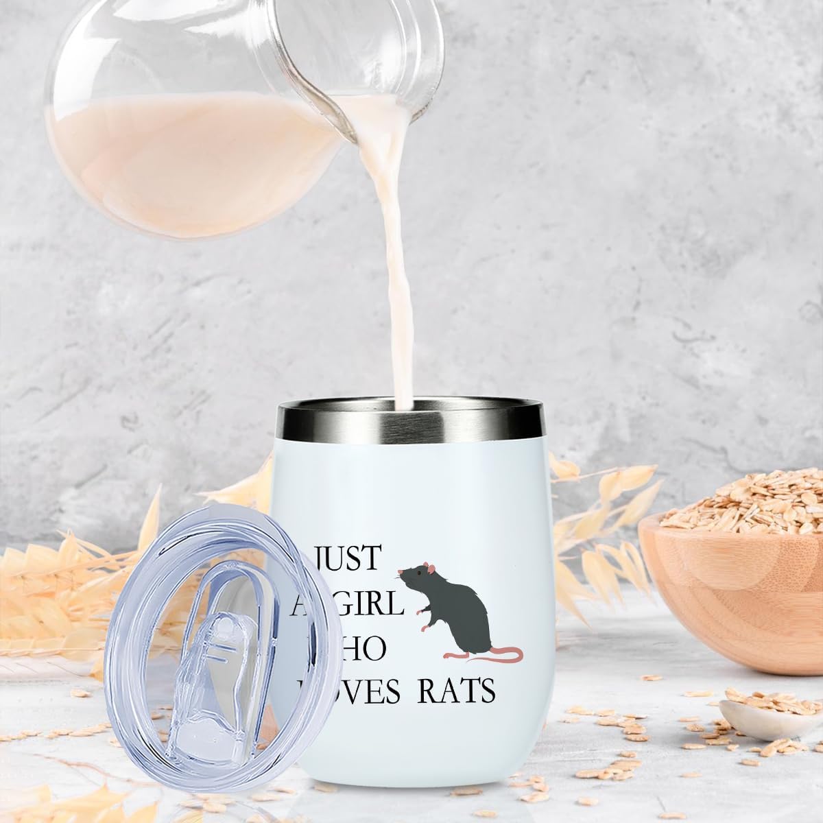 Cute Funny Rats 12 oz Tumbler, Wine Tumbler Insulated Wine Glass with Lid, Rat Gifts for Women Girls Rat Decor Stuff Merch for Friend Daughter Sister Bestie Animal Lover Friendship Christmas Birthday